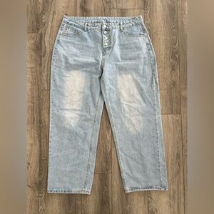 Women’s Light Wash High-Rise Button Fly Baggy 90s Jeans Loose Wide Leg XXL